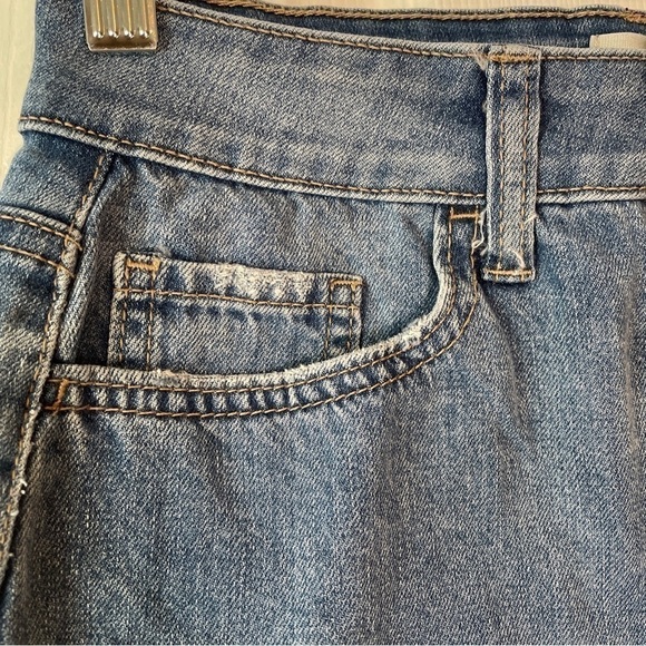 So Long Blue Denim Skirt Stretch Frayed Bottom Hem Light Distressing Size 5/27W - Picture 14 of 16